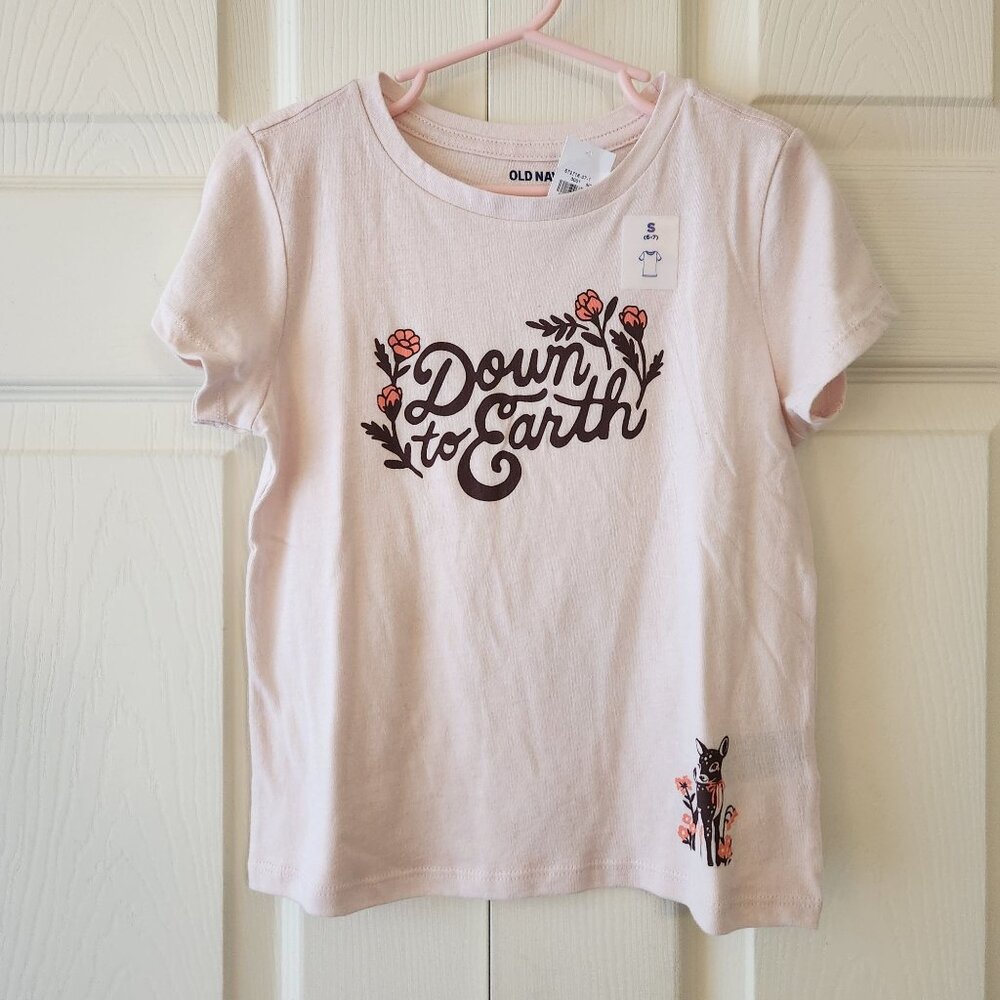 Old Navy Girls Down To Earth Graphic Tee S (6-7) Pink Short Sleeve 100% Cotton